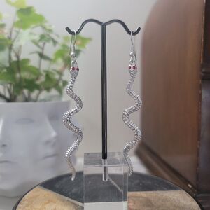 Snake Earrings ( Silver with Red Eyes) *NEW*